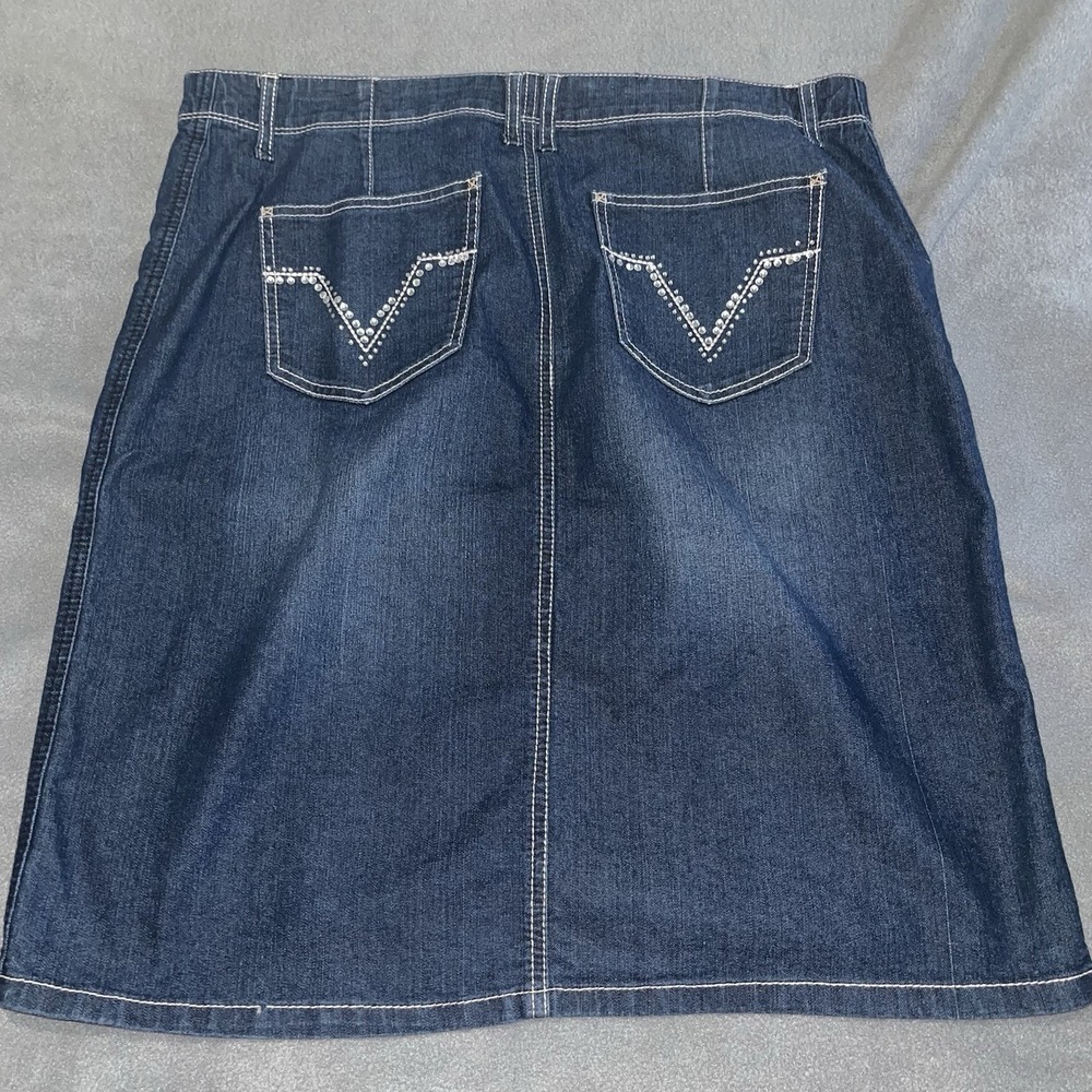 CATO Denim Midi Skirt Size 14 Rhinestone‎ Pockets